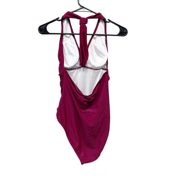 Cupshe Women's Plunge Halter Backless Ruched One Piece Swimsuit Purple Small - Picture 4 of 7